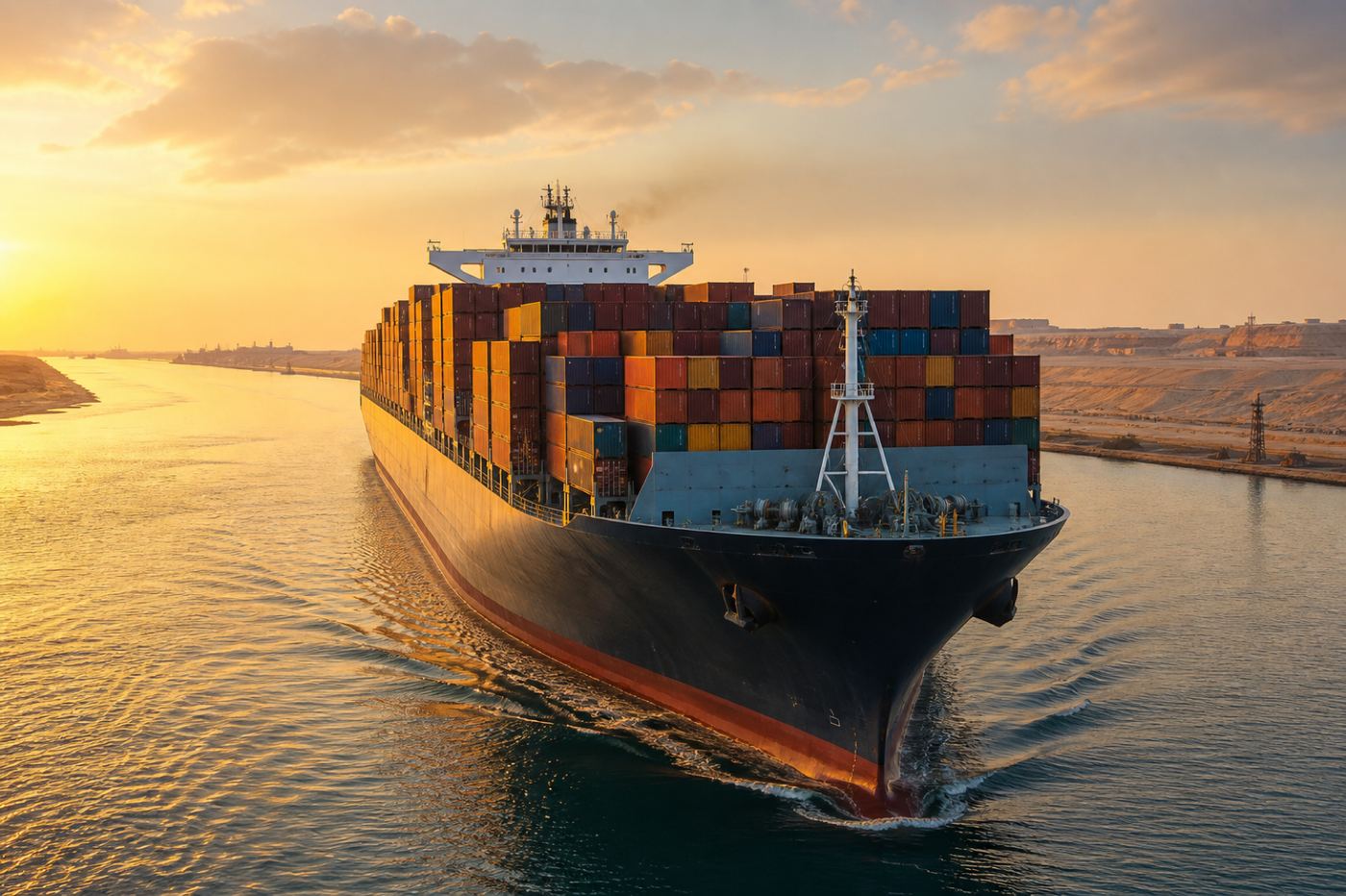 Vessel at sea approaching Suez operations